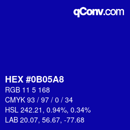 Farbcode: HEX #0B05A8 | qconv.com