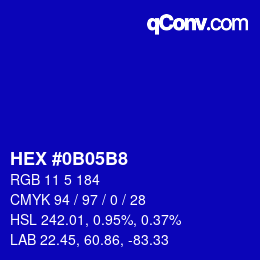 Color code: HEX #0B05B8 | qconv.com