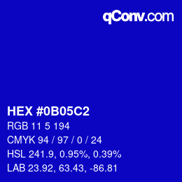 Color code: HEX #0B05C2 | qconv.com