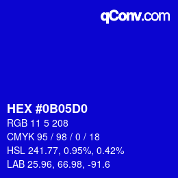 カラーコード: HEX #0B05D0 | qconv.com