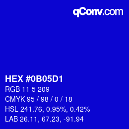 Color code: HEX #0B05D1 | qconv.com