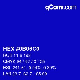 Color code: HEX #0B06C0 | qconv.com