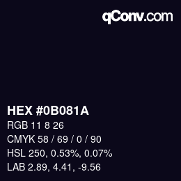 カラーコード: HEX #0B081A | qconv.com