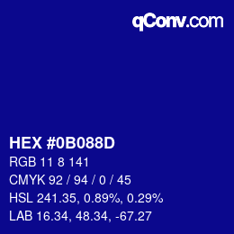 カラーコード: HEX #0B088D | qconv.com