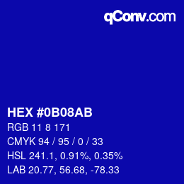 カラーコード: HEX #0B08AB | qconv.com