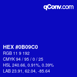 Color code: HEX #0B09C0 | qconv.com