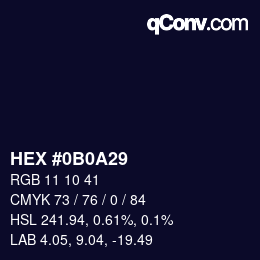 Farbcode: HEX #0B0A29 | qconv.com
