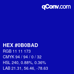 Color code: HEX #0B0BAD | qconv.com