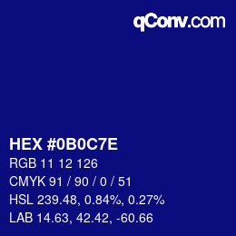 Color code: HEX #0B0C7E | qconv.com