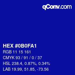 Color code: HEX #0B0FA1 | qconv.com