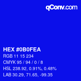 Color code: HEX #0B0FEA | qconv.com