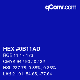 Color code: HEX #0B11AD | qconv.com