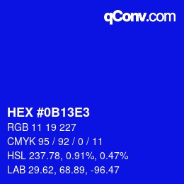 Color code: HEX #0B13E3 | qconv.com