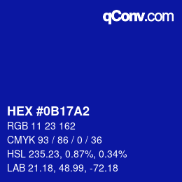 カラーコード: HEX #0B17A2 | qconv.com