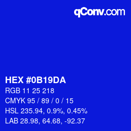 Color code: HEX #0B19DA | qconv.com