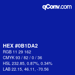Farbcode: HEX #0B1DA2 | qconv.com