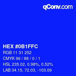 カラーコード: HEX #0B1FFC | qconv.com