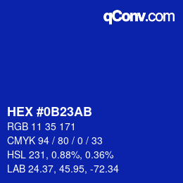 Color code: HEX #0B23AB | qconv.com