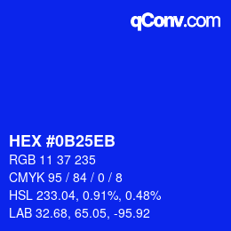カラーコード: HEX #0B25EB | qconv.com