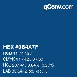 颜色代码: HEX #0B4A7F | qconv.com