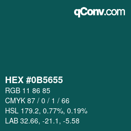 カラーコード: HEX #0B5655 | qconv.com