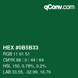 颜色代码: HEX #0B5B33 | qconv.com