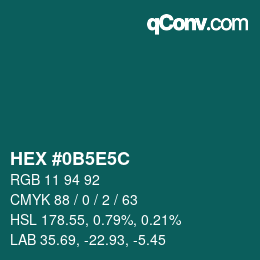 Color code: HEX #0B5E5C | qconv.com