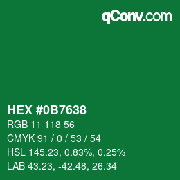 Code couleur: HEX #0B7638 | qconv.com