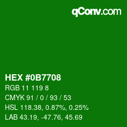 颜色代码: HEX #0B7708 | qconv.com