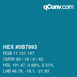 颜色代码: HEX #0B7993 | qconv.com