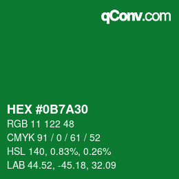 颜色代码: HEX #0B7A30 | qconv.com