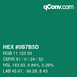 颜色代码: HEX #0B7B5D | qconv.com