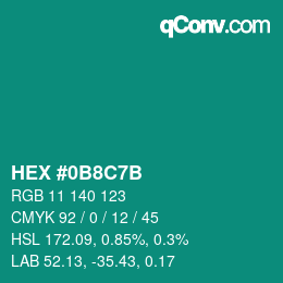 Color code: HEX #0B8C7B | qconv.com