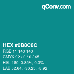 Farbcode: HEX #0B8C8C | qconv.com