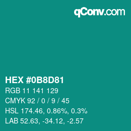 颜色代码: HEX #0B8D81 | qconv.com