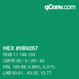 カラーコード: HEX #0B9267 | qconv.com