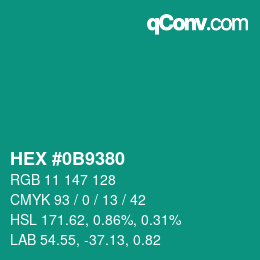 Farbcode: HEX #0B9380 | qconv.com