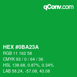 カラーコード: HEX #0BA23A | qconv.com