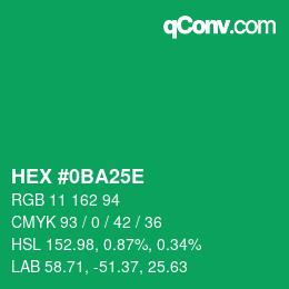 Color code: HEX #0BA25E | qconv.com