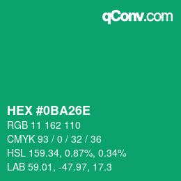 カラーコード: HEX #0BA26E | qconv.com