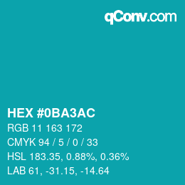 Color code: HEX #0BA3AC | qconv.com