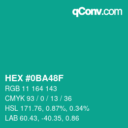 Color code: HEX #0BA48F | qconv.com