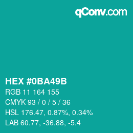 Color code: HEX #0BA49B | qconv.com