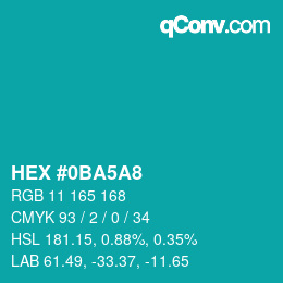 颜色代码: HEX #0BA5A8 | qconv.com