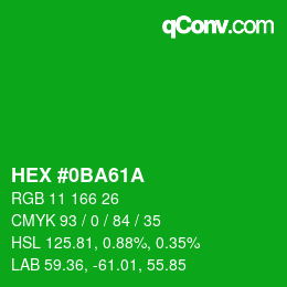 Color code: HEX #0BA61A | qconv.com