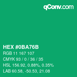 Color code: HEX #0BA76B | qconv.com