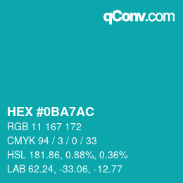 Color code: HEX #0BA7AC | qconv.com