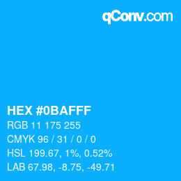 颜色代码: HEX #0BAFFF | qconv.com