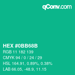 カラーコード: HEX #0BB68B | qconv.com