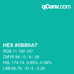 Color code: HEX #0BB6A7 | qconv.com